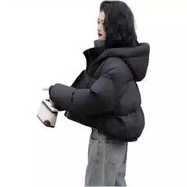 鸭鸭 纯色简约宽松连帽加厚羽绒服 女款