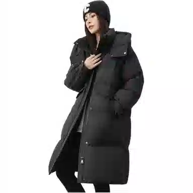 鸭鸭 纯色连帽简约加厚中长款羽绒服 女款