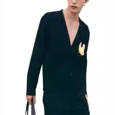 Sandro Capsule V-Neck Rabbit Knit Sweater Black