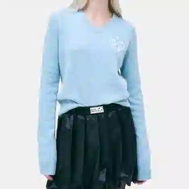 MARDI MERCREDI RACCOON BLENDED V NECK SATIN SPADE_MINT V