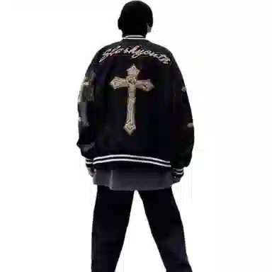 玉儿恋 刺绣百搭简约夹克外套 男款 黑色