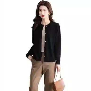 恒源祥 圆领时尚开衫通勤百搭纯色长袖针织衫 女款