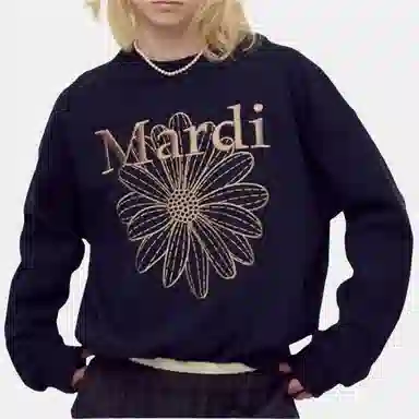 MARDI MERCREDI FW25 SWEATSHIRT FLOWERMARDI NEEDLEWORK_NAVY TAUPE