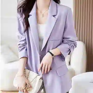 【dme】 纯色宽松西装领长袖外套西装 女款 薄雾紫色