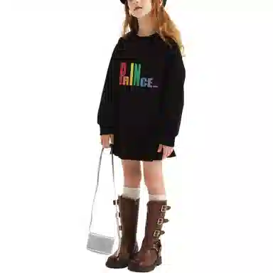 青蛙王子 时尚圆领套头百搭卫衣 黑色 儿童款