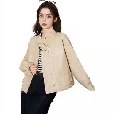 法文箱子 长袖通勤简约皮衣 女款