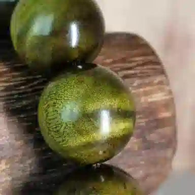 卓禹 老绿料 高密带花满水波纹金丝楠 小叶桢楠 雅安产区 素圈文玩佛珠 阴沉木 手串 男女同款情侣款