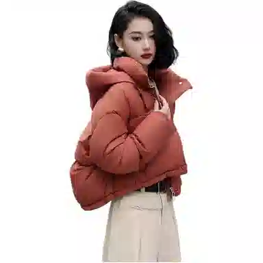 鸭鸭 纯色简约宽松连帽加厚羽绒服 女款