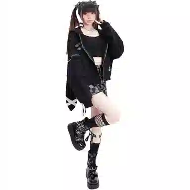桴生 短款宽松兔耳朵连帽遮肉外套潮卫衣 女款
