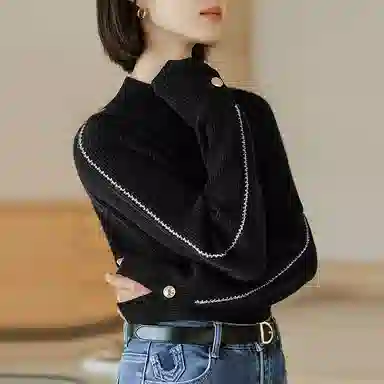 茵曼 纯色半高领长袖毛衣 女款