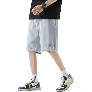 双星八特 潮牌百搭短裤休闲宽松直筒运动裤子牛仔短裤 男女同款