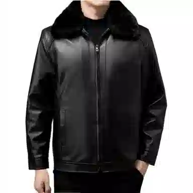 老爷车 冬季男加绒加厚可拆卸毛领中老年爸爸装夹克保暖外套皮衣 男款