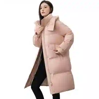 鸭鸭 纯色连帽简约加厚中长款羽绒服 女款