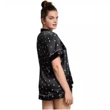 Victoria's Secret Satin Short Pajama Set Black Rosebuds