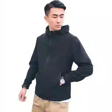 浪莎  纯色连帽拉链  透气防水防风冲锋衣 男