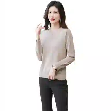 恒源祥 纯色百搭圆领宽松休闲长袖针织衫 女款
