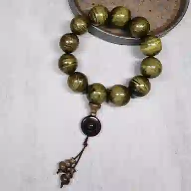 卓禹 老绿料 高密带花满水波纹金丝楠 小叶桢楠 雅安产区 素圈文玩佛珠 阴沉木 手串 男女同款情侣款