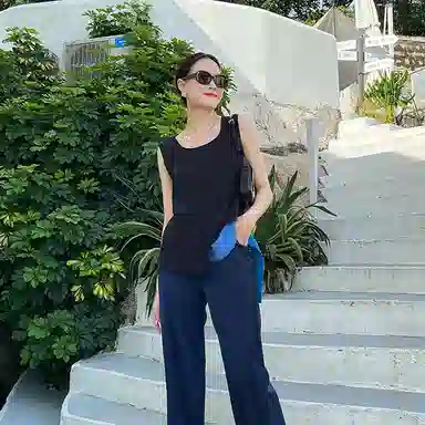 美洋 纯色不规则圆领吊带背心 女款 藏青色