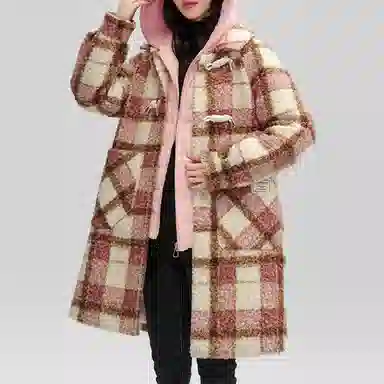 鸭鸭 中长款加厚格子大衣保暖外套真两件羽绒服 女款