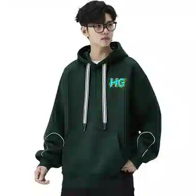悍戈 美式潮牌连帽夜间反光条纹设计上衣秋季时尚宽松简约个性透气百搭外衣学院风高级感痞帅潮流纯色复古卫衣 男女同款
