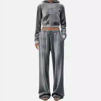 Alexander Wang FW24 Gradient Velvet Logo Joggers Gray White