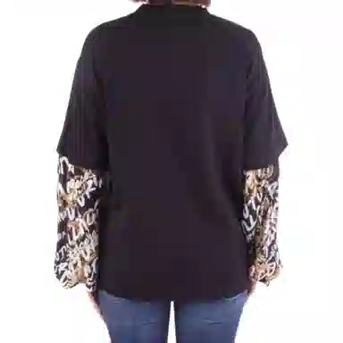 Versace Jeans Couture FW22 Printed Patchwork Crewneck Long Sleeve T-Shirt Black