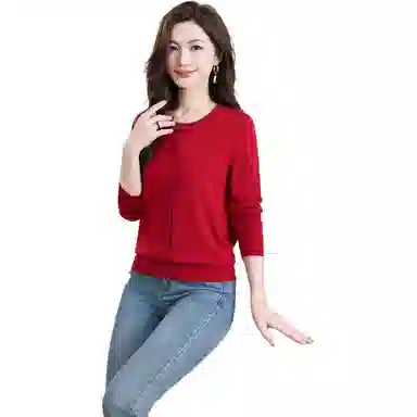 恒源祥 圆领开衫纯色薄款长袖针织衫 女款