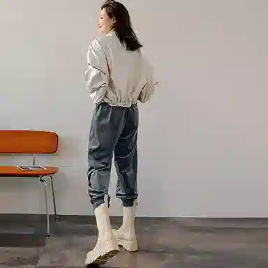 美洋 纯色宽松束脚九分休闲裤 女款