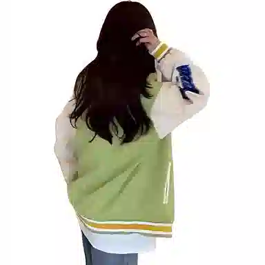 美式潮牌高街重磅撞色趣味小熊字母刺绣拼接外套街头痞帅潮流舒适百搭宽松休闲领落肩垂感直筒开衫棒球服 男女同款