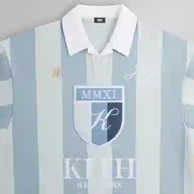 KITH Striped Logo Long Sleeve Polo Grey Blue