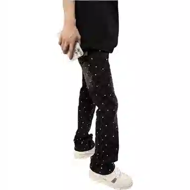 寻星记 美式高端铆钉满天星时尚直筒高街青少年轻奢百搭休闲长裤牛仔裤 男女同款