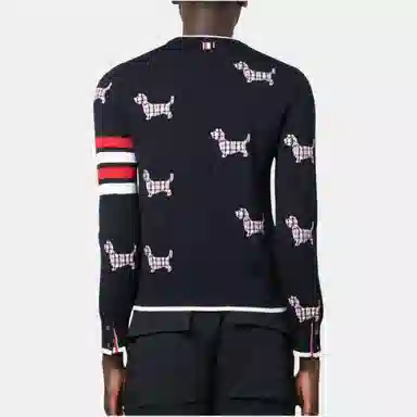 Thom Browne Merino Wool Animal Print Sweater Navy