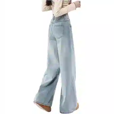 木清清 宽松阔腿高腰百搭垂感拖地牛仔裤 女款