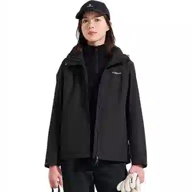 探路者  休闲舒适运动三合一  防水防风保暖防静电冲锋衣 女款 黑色