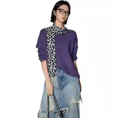 美洋 绵羊毛混纺圆领卷边毛衣 女款