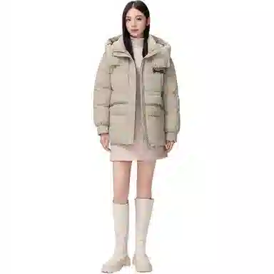鸭鸭 简约拉链长袖连帽羽绒服 女款