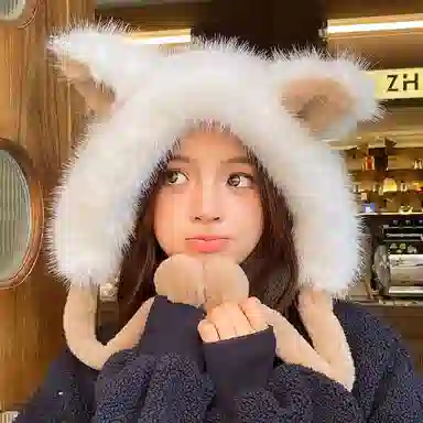 【秋冬必备~通勤百搭】 攸委 可爱狐狸耳朵针织毛绒帽子女冬季保暖加绒加厚 涤纶 学生时尚潮流防寒雷锋帽护耳帽绒线帽 男女同款情侣款