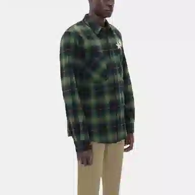 AMIRI Star Leather Flannel Shirt Green