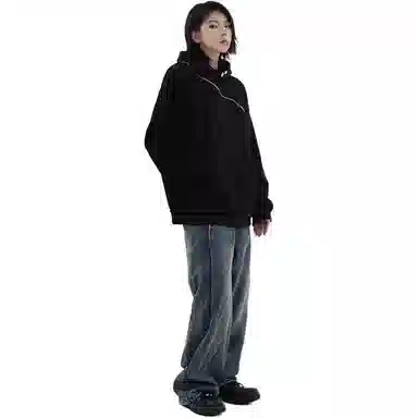 悍戈 美式高街斜拉链短宽连帽外套设计感小众痞帅潮牌卫衣 男女同款