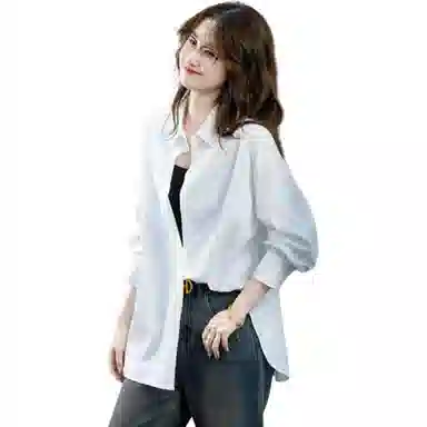 【dme】 纯色翻领纽扣宽松长袖衬衫 女款 白色