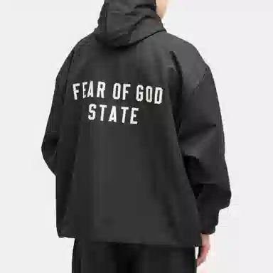 Fear of God Essentials Textured Nylon Hooded Coaches Jacket Black