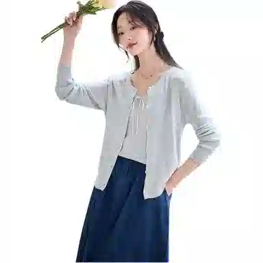 曲韩 针织开衫配吊带两件套纯色常规长袖休闲套装 女款