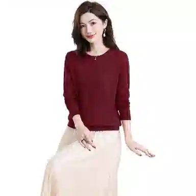 恒源祥 圆领舒适时尚纯色简约休闲长袖针织衫 女款