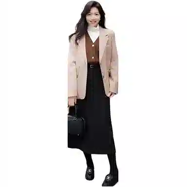 美洋 纯色高腰直筒纯色休闲长裙 女款 深灰色