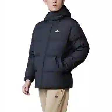 adidas Letter Print Down Hoodie Black