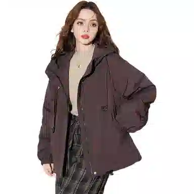 法文箱子 简约连帽拉链长袖棉服 女款