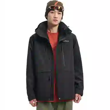 探路者  舒适休闲可脱卸帽三合一  防水防风保暖防静电冲锋衣 男款 黑色