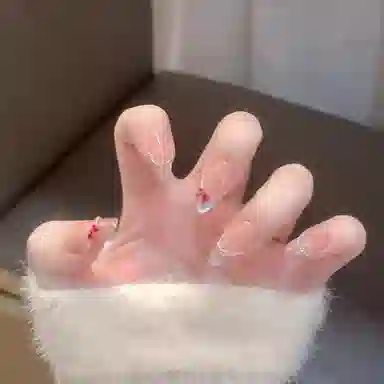 柚予颜 手工穿戴甲水光猫眼蝴蝶结显嫩少女美甲  椭圆裸色晕染 纯欲