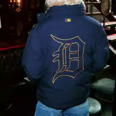 MLB Logo High Neck Puffer Jacket Navy