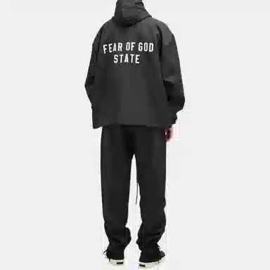 Fear of God Essentials Textured Nylon Hooded Coaches Jacket Black